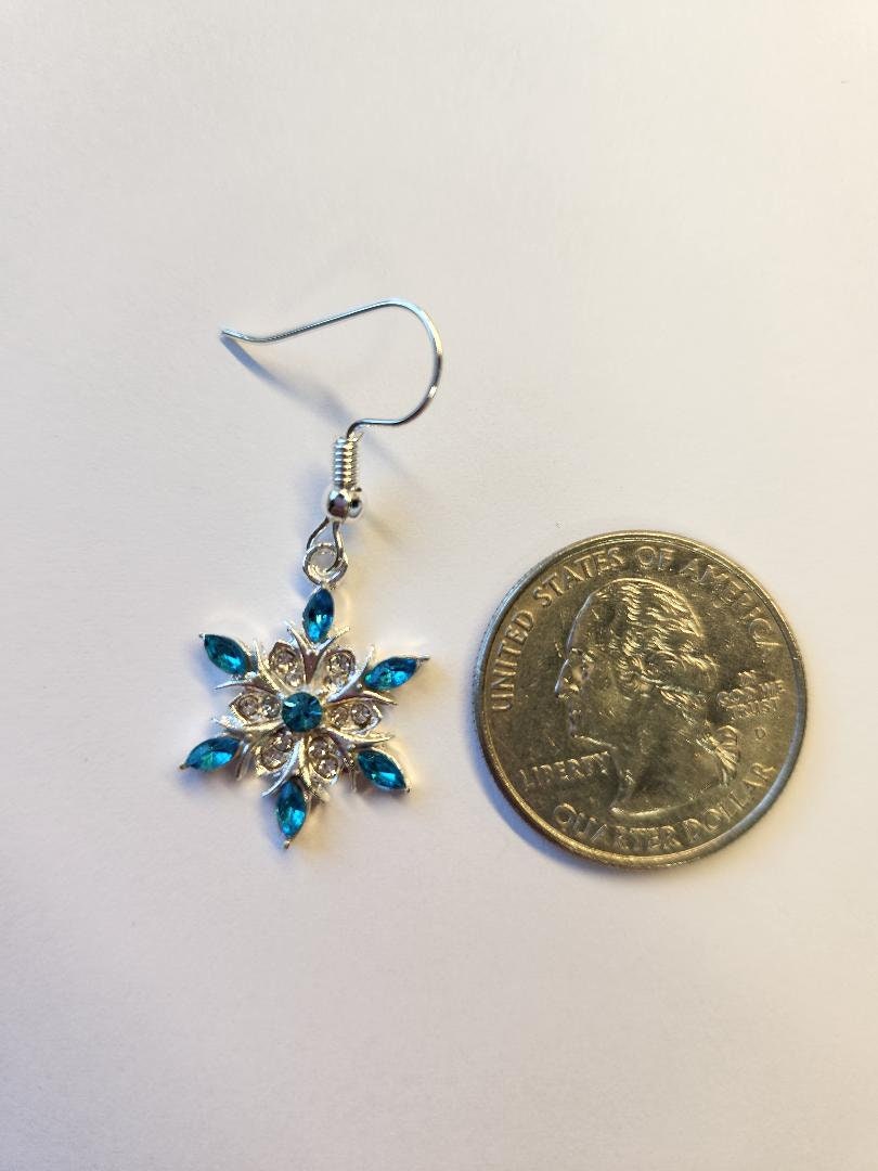 Blue Rhinestone Snowflake Earrings