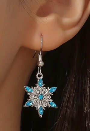 Blue Rhinestone Snowflake Earrings