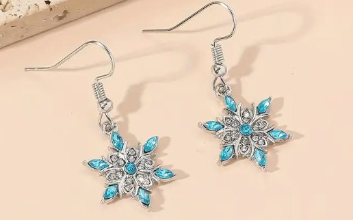 Blue Rhinestone Snowflake Earrings