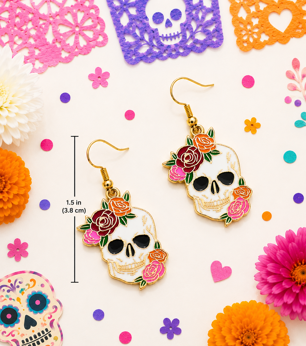 Floral skull earrings