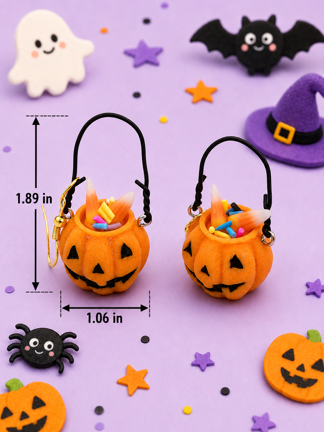 Pumpkin Candy Earrings – Halloween Bucket Jewelry | Fun Jack-o’-Lantern Statement Earrings for Spooky Season