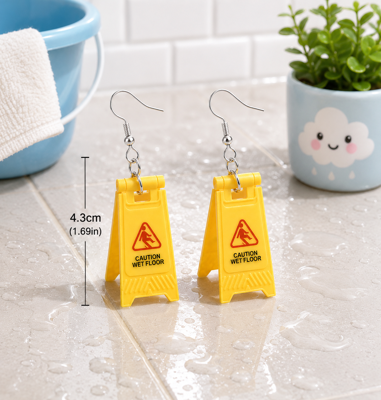 Caution Wet Floor Earrings