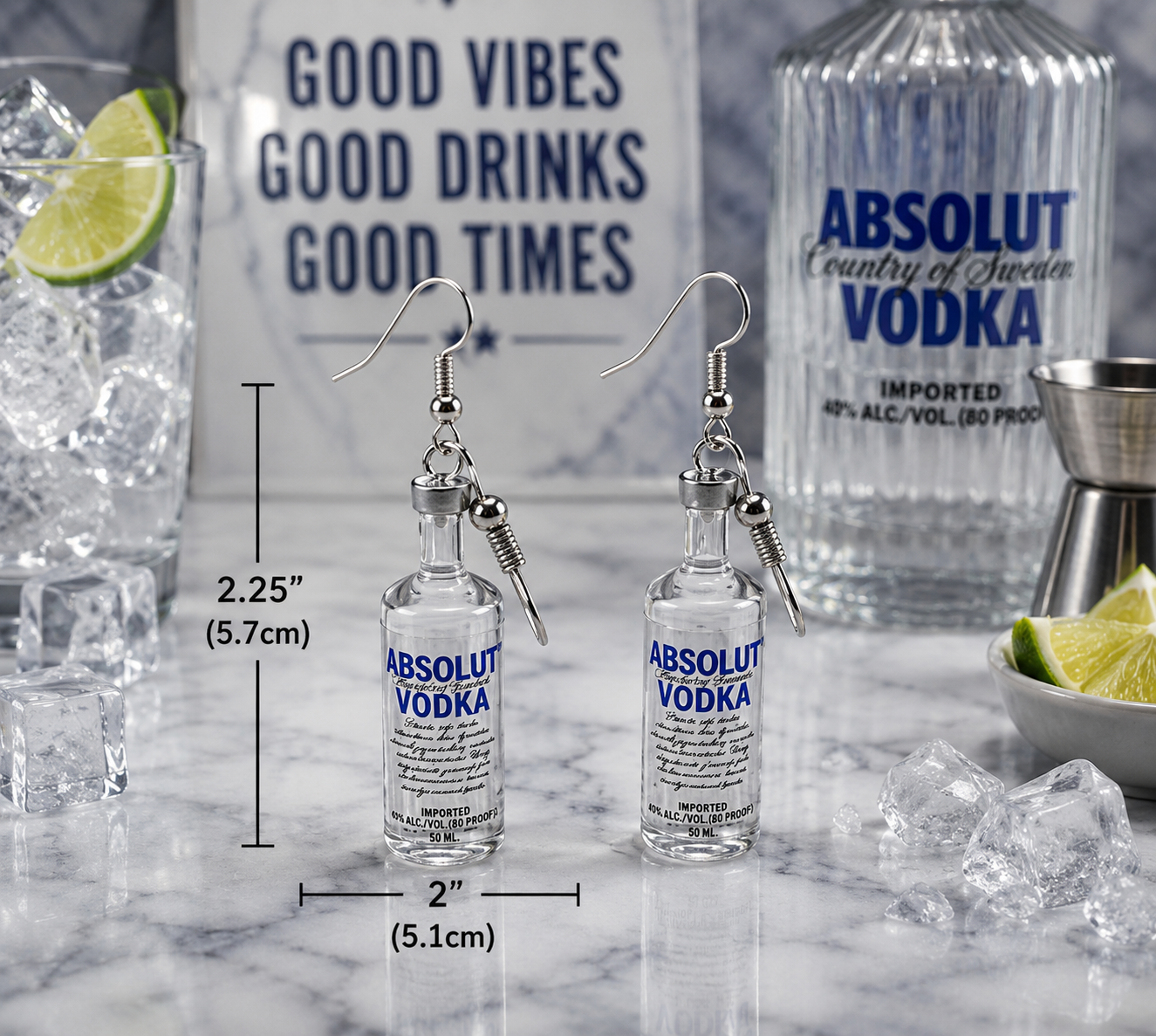 Vodka Bottle Earrings – Funny Alcohol Dangle Earrings, Cocktail Lover Gift, Boozy Jewelry, Party Girl Accessories, Novelty Bartender Earrings