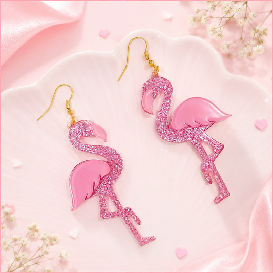 Pink Glitter Flamingo Earrings