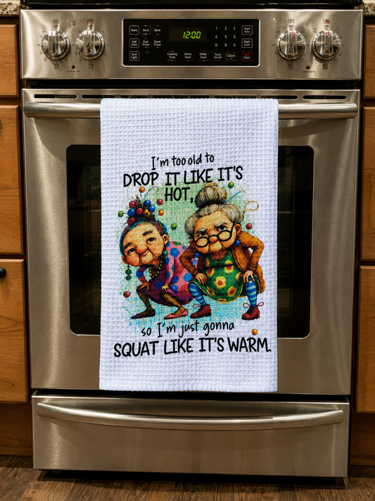 Funny Kitchen Towel – Drop It Like It’s Hot Grandma Design | Quirky Dish Towel Gift for Friends & Home Décor