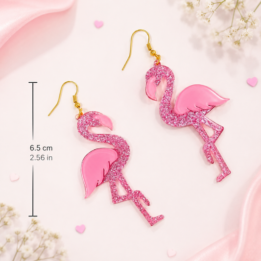 Pink Glitter Flamingo Earrings