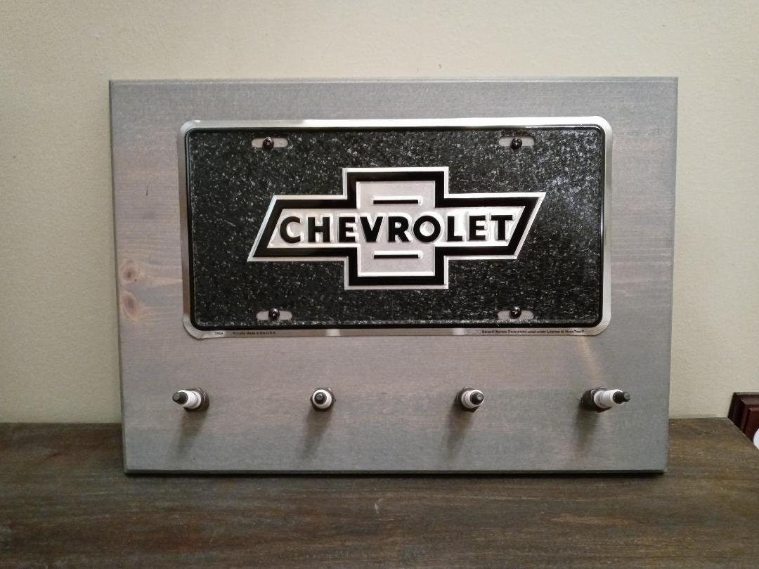 Chevrolet Spark Plug car sign coat hook key holder, clothing hook, Birthday gift for him, Housewarming, man cave for dad