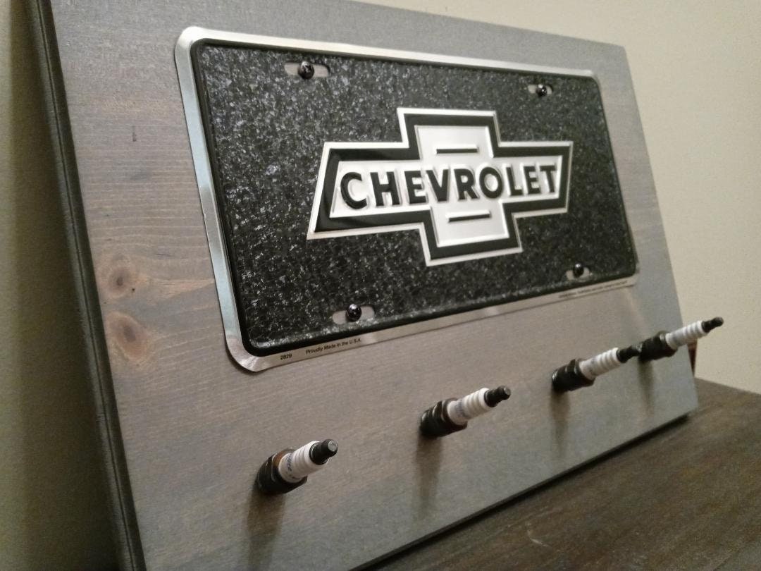 Chevrolet Spark Plug car sign coat hook key holder, clothing hook, Birthday gift for him, Housewarming, man cave for dad