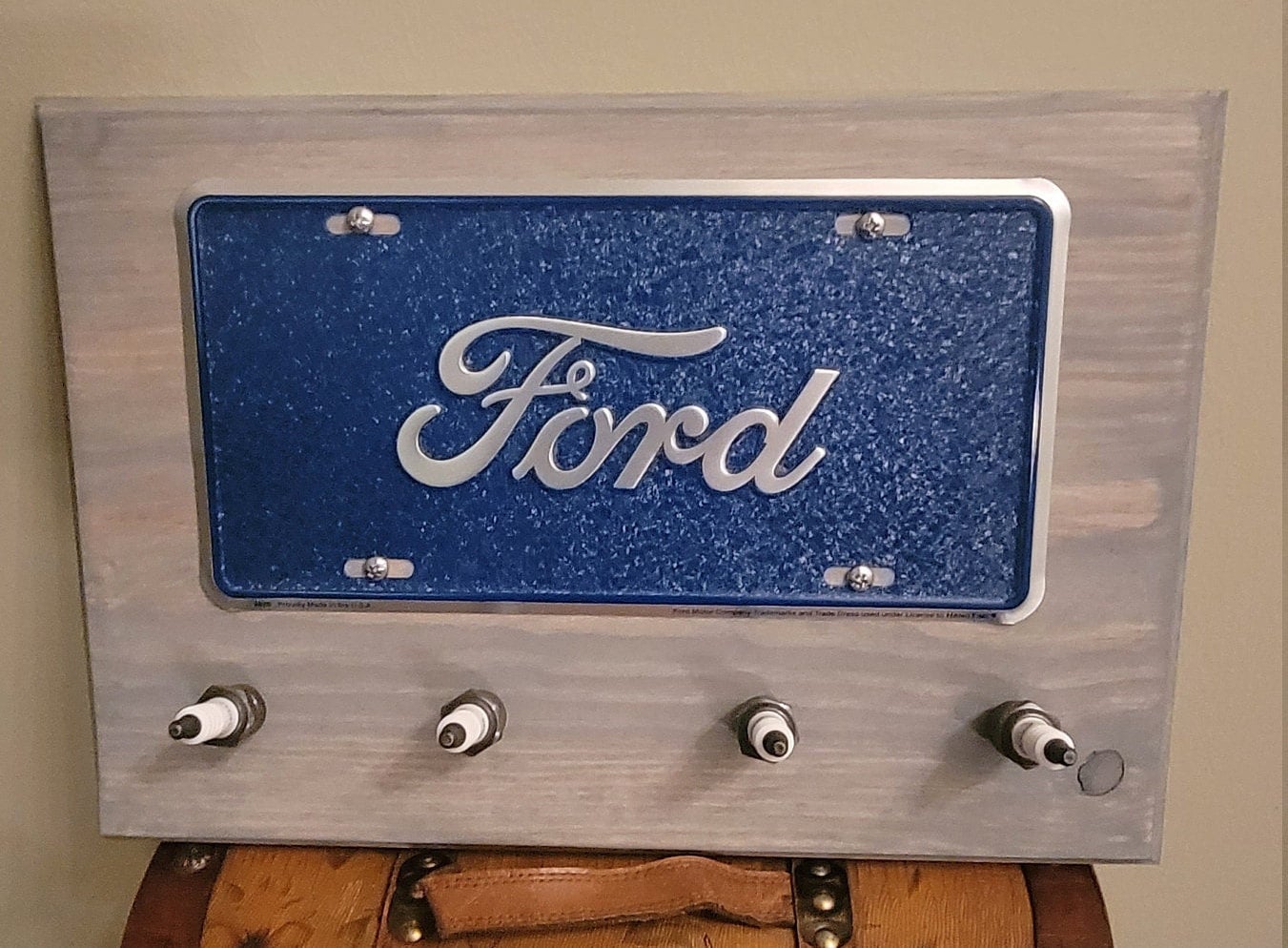 Ford Mosaic Spark Plug car sign coat hook key holder garage decor Birthday gift for him, man cave, Thank you, housewarming for dad Active