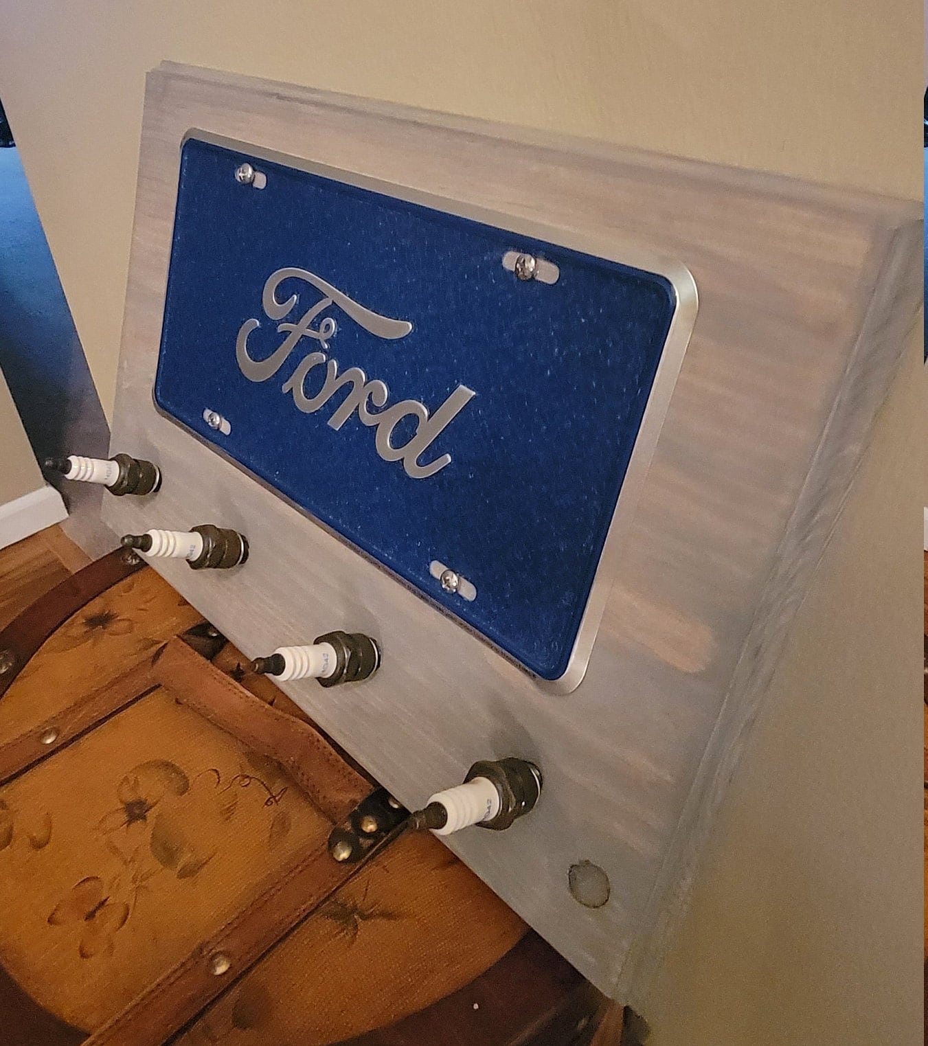 Ford Mosaic Spark Plug car sign coat hook key holder garage decor Birthday gift for him, man cave, Thank you, housewarming for dad Active