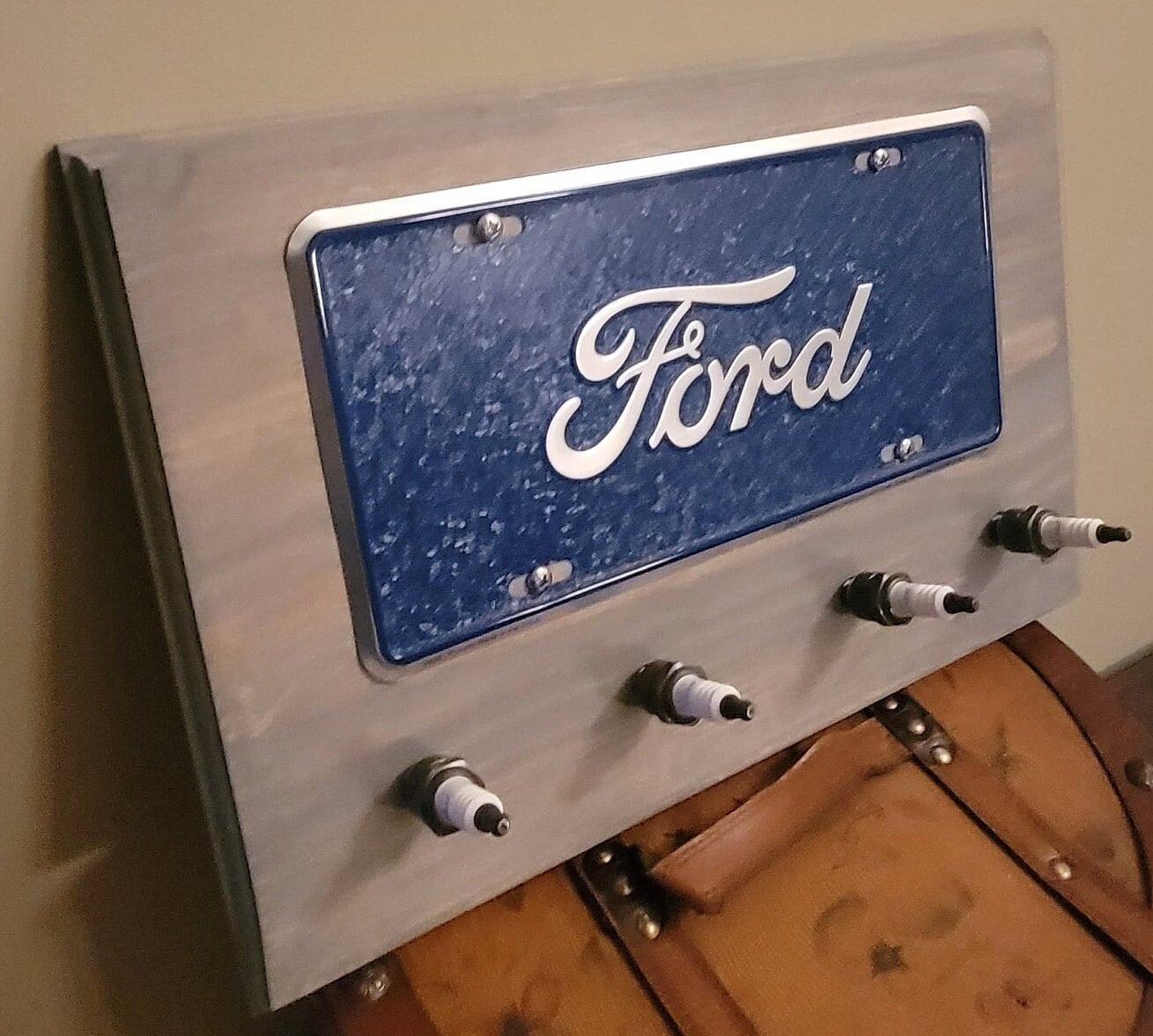 Ford Mosaic Spark Plug car sign coat hook key holder garage decor Birthday gift for him, man cave, Thank you, housewarming for dad Active