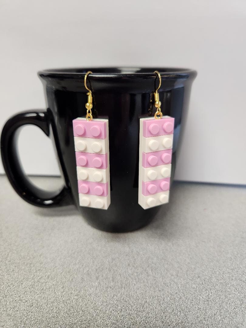 Pink & White Block Earrings