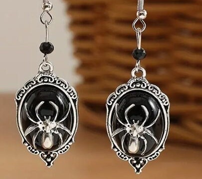 Gothic Black Spider Earring