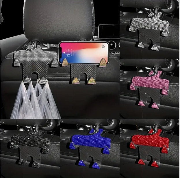 Car hooks w/ a bling phone holder purse holder