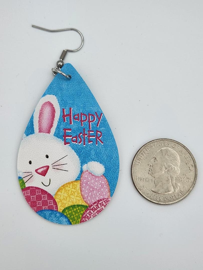 Happy Easter Earrings w/cute bunny great for easter baskets