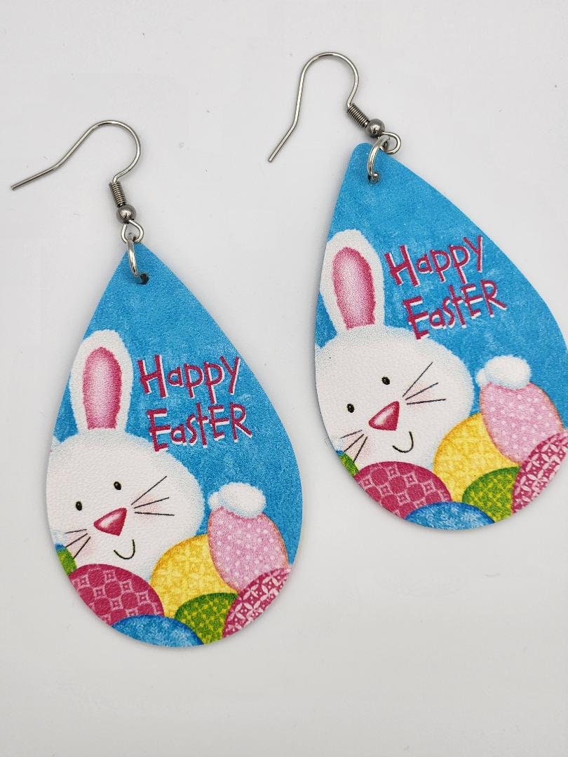 Happy Easter Earrings w/cute bunny great for easter baskets