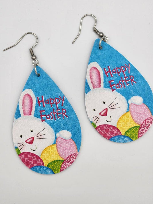 Happy Easter Earrings w/cute bunny great for easter baskets