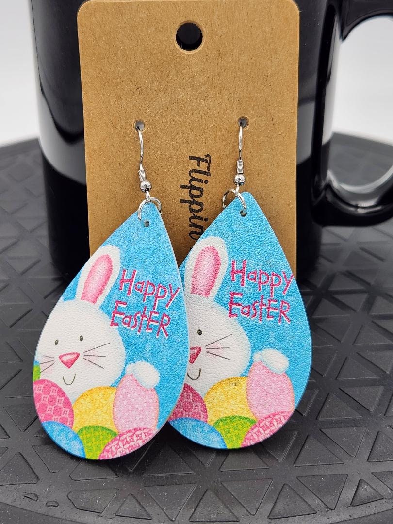Happy Easter Earrings w/cute bunny great for easter baskets