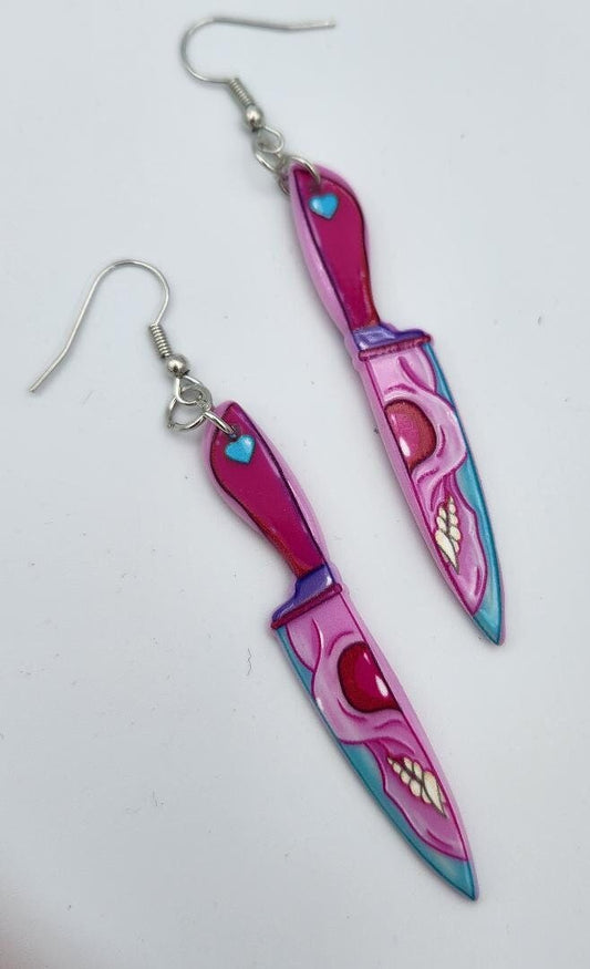 Pink Skelton knife earrings