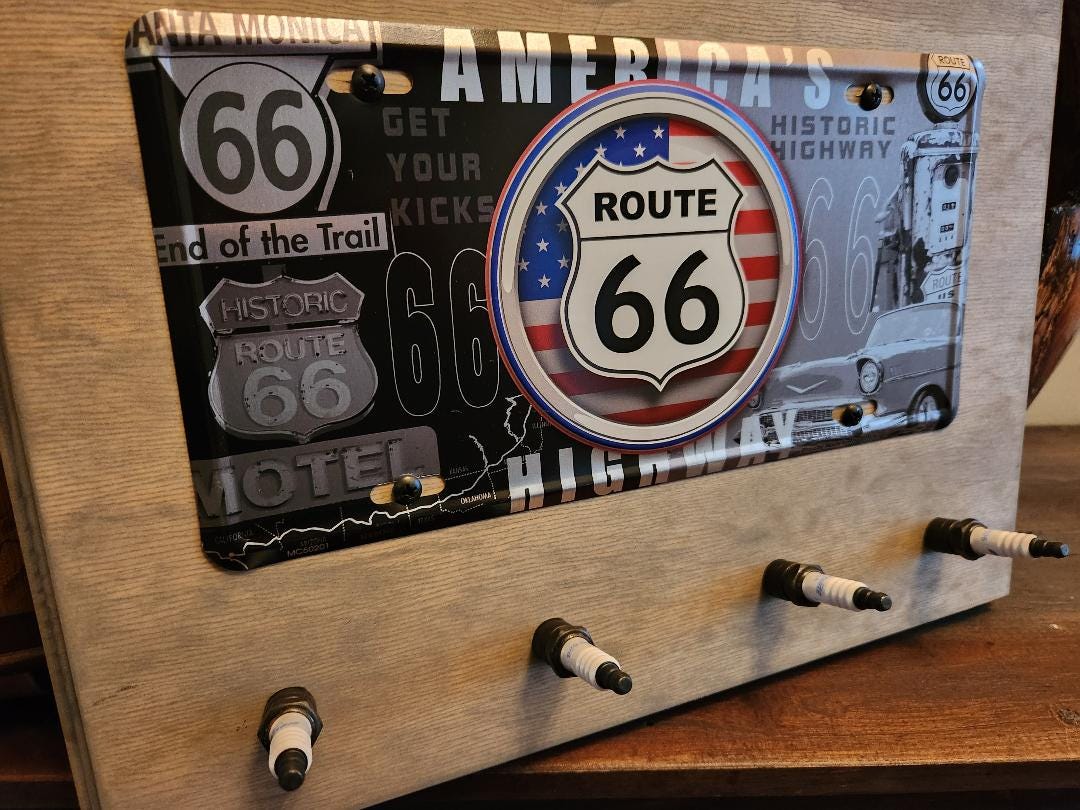 Route 66 Spark Plug car sign coat hook key holder garage decor Birthday gift for him, man cave, Thank you, housewarming for dad Active