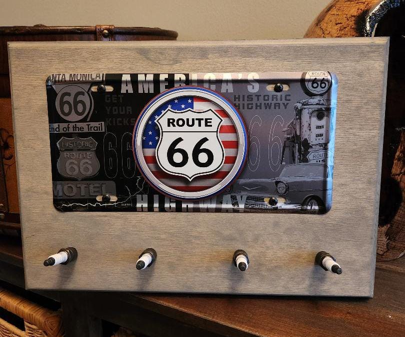 Route 66 Spark Plug car sign coat hook key holder garage decor Birthday gift for him, man cave, Thank you, housewarming for dad Active