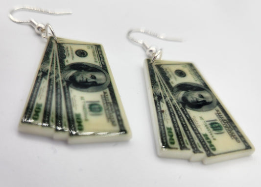 Hundred dollar bill earrings