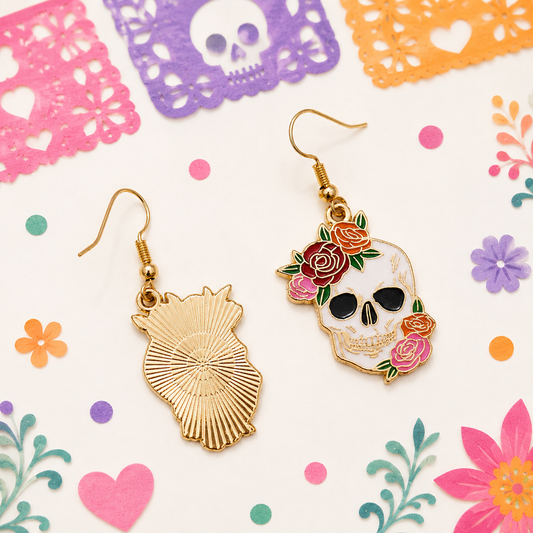 Floral skull earrings