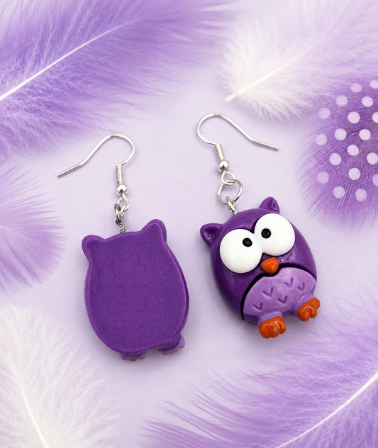Purple Owl Earrings