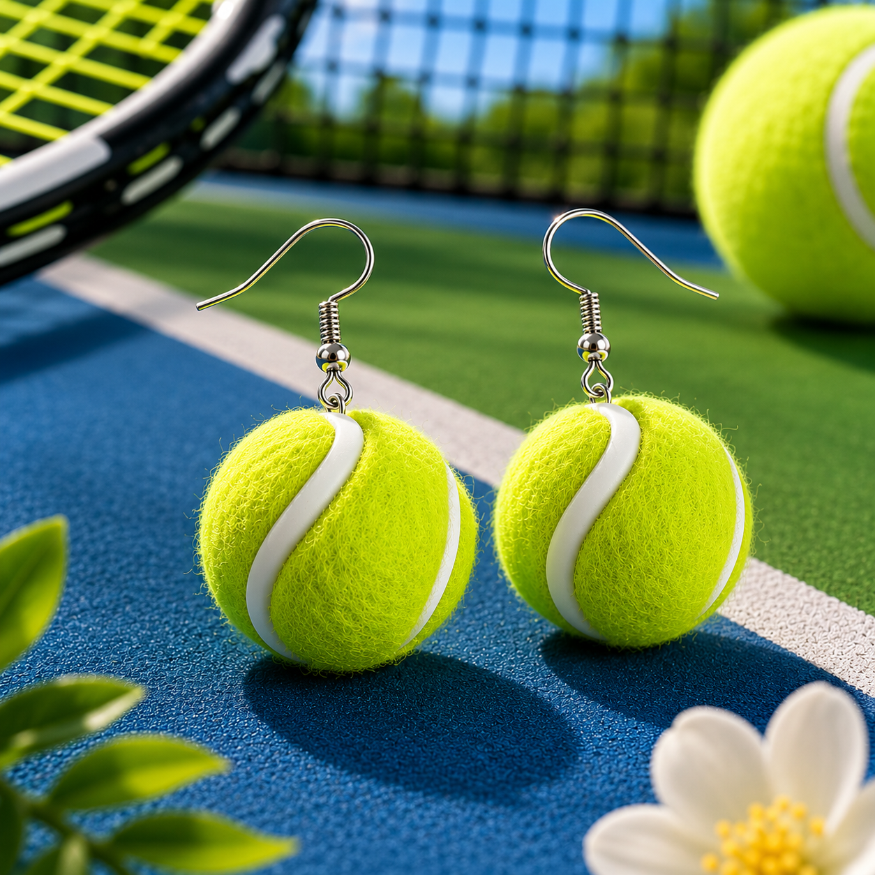 Tennis Ball Earrings – Fun Sports Jewelry for Tennis Lovers | Unique Gift for Athletes, Coaches, Players & Fans | Quirky Statement Earrings