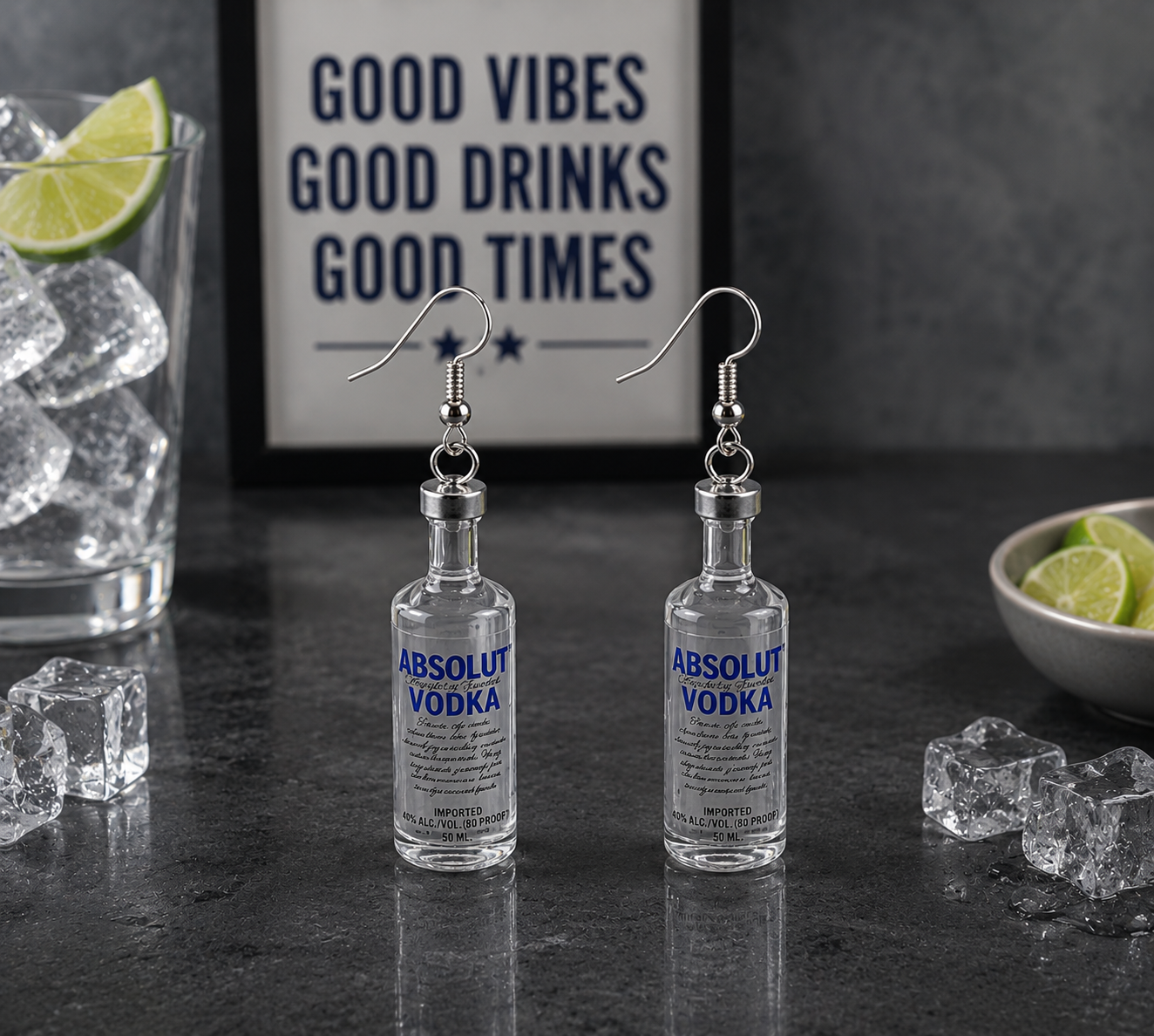 Vodka Bottle Earrings – Funny Alcohol Dangle Earrings, Cocktail Lover Gift, Boozy Jewelry, Party Girl Accessories, Novelty Bartender Earrings