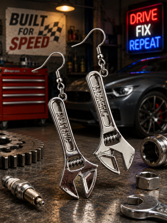 Wrench Earrings – Funny Tool Jewelry for Mechanics & DIY Lovers | Quirky Statement Earrings | Unique Gift for Handymen, Women & Auto Fans